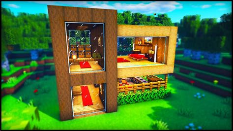 Minecraft: Wooden Modern Survival House | How to build a Cool Wooden House Tutorial - YouTube