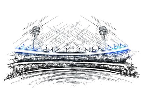 Sketch of Cricket Stadium View for Cricket Tournament Poster or Banner ...