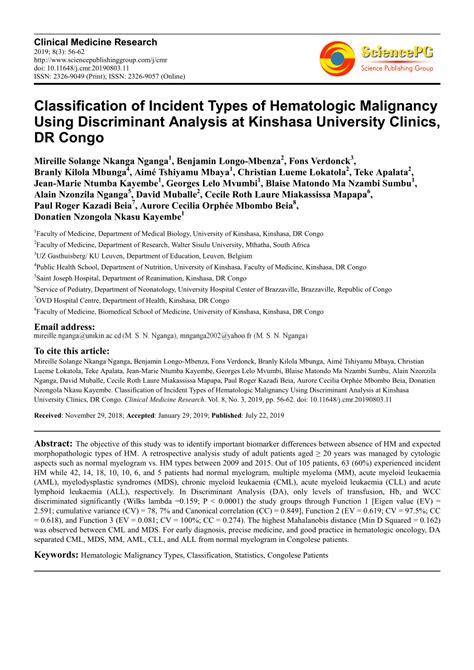 (PDF) Classification of Incident Types of Hematologic Malignancy Using Discriminant Analysis at ...