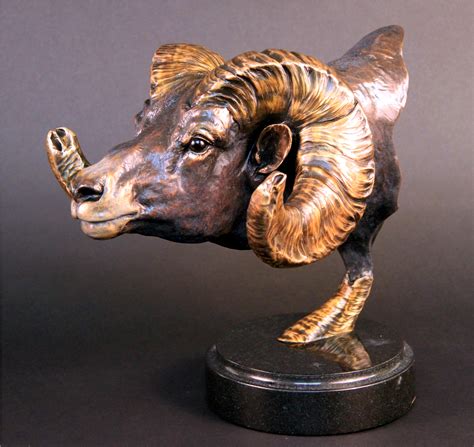 North American animals big game Game On - Bighorn Sheep Bust Jocelyn Russell wildlife sculptures ...