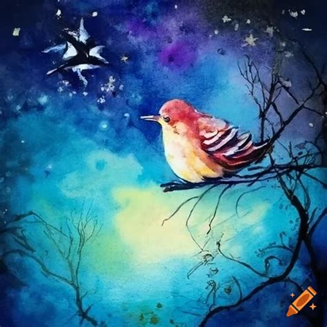 Watercolor painting of a starry bird on Craiyon