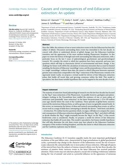 (PDF) Causes and consequences of end-Ediacaran extinction: An update