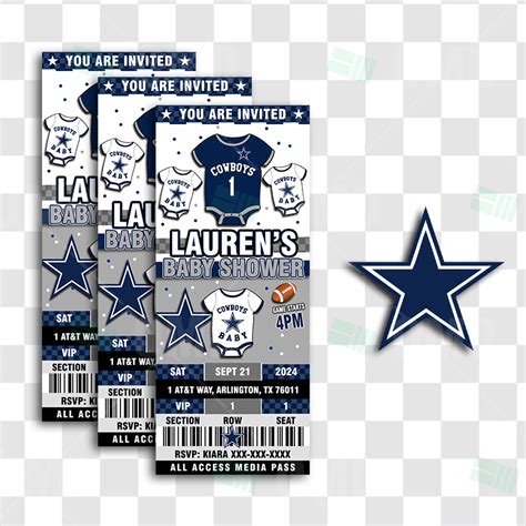 Dallas Cowboys Baby Shower Ticket Style Sports Party Invitations – Sports Invites