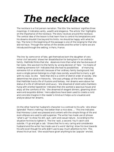 The Necklace Analysis