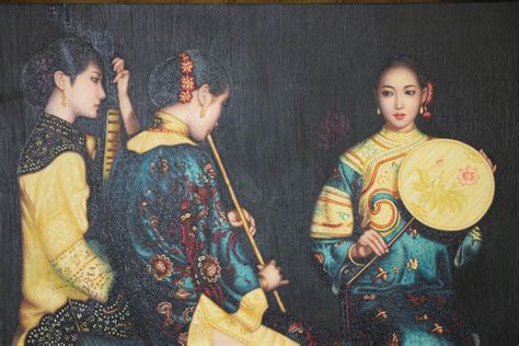 Oil Painting on Canvas Chinese Musician Group Portrait - Mary Kay's Furniture