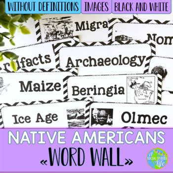 Native Americans Word Wall without definitions - Black and White