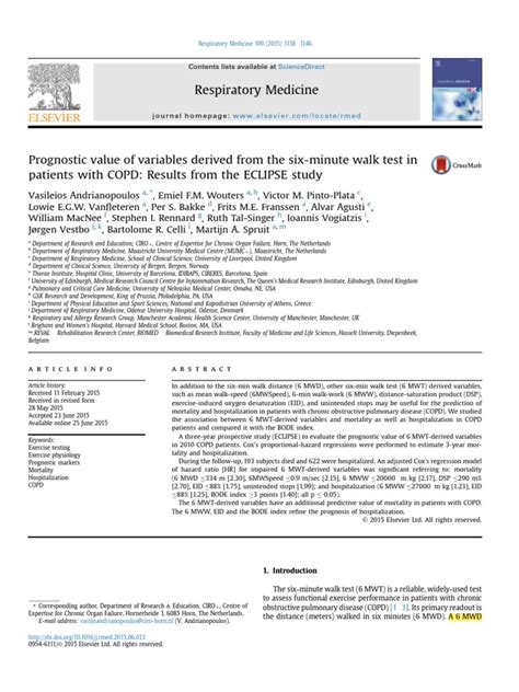 Prognostic Value of Variables Derived From 6MWT in Patients With COPD | PDF | Receiver Operating ...