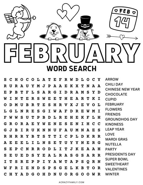 Free February Word Search Printable - A Crazy Family