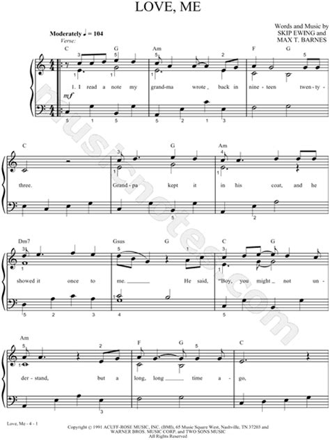 Collin Raye "Love, Me" Sheet Music (Easy Piano) in C Major (transposable) - Download & Print ...