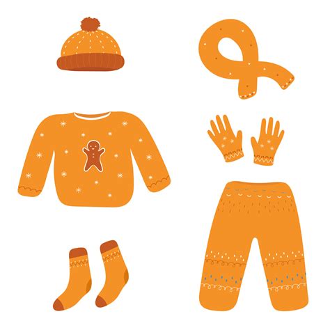 Set of cute winter clothes. Colorful collection of winter clothes in ...