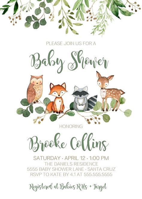 Woodland Invitation Baby Shower Boy Gender Neutral INSTANT - Etsy ...