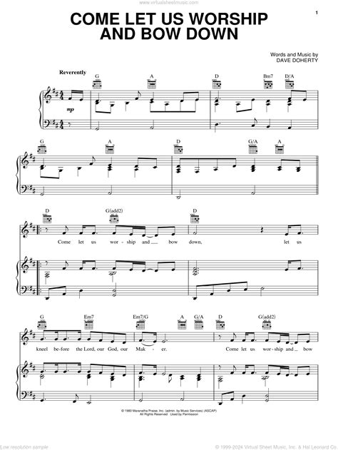 Come Let Us Worship And Bow Down sheet music for voice, piano or guitar