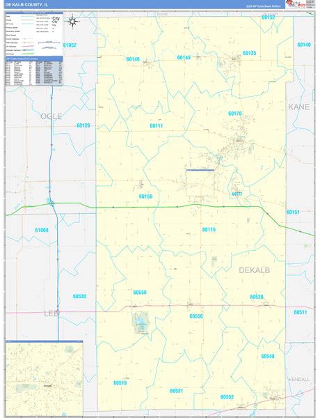 DeKalb County, IL Zip Code Wall Map Basic Style by MarketMAPS - MapSales