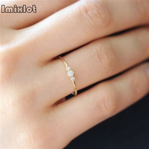 Simple Cubic Zirconia Small Stone Thin Ring Gold Engagement Rings For ...