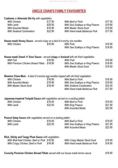 Menu at Uncle Chan's Chinese Restaurant, Bundaberg Central, 245 Bourbong St