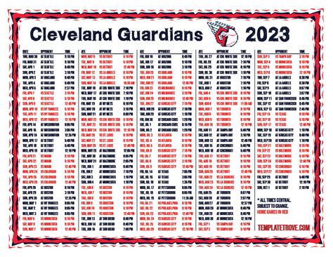 Printable 2023 Cleveland Guardians Schedule