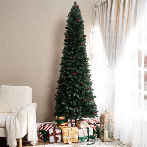 Belen Pencil Christmas Tree Prelit pre-decorated with Pine Cones, Red ...