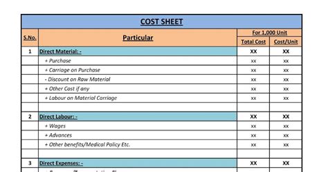 Cost Sheet Format | Cost sheet, Cost, Swagbucks