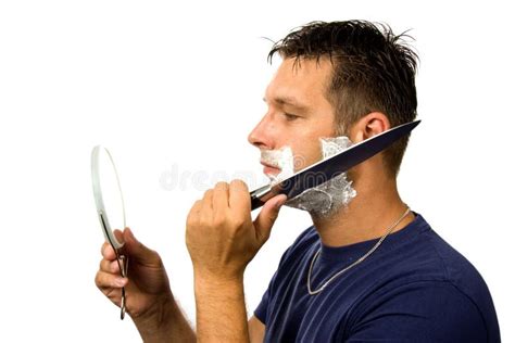 Man Is Shaving His Face With Knife Stock Images - Image: 10475924