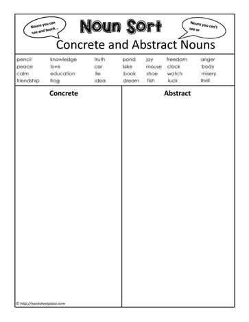 Concrete and Abstract Nouns Worksheet