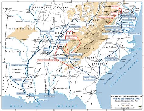 Map of the American Civil War: Principal Campaigns 1861-1865