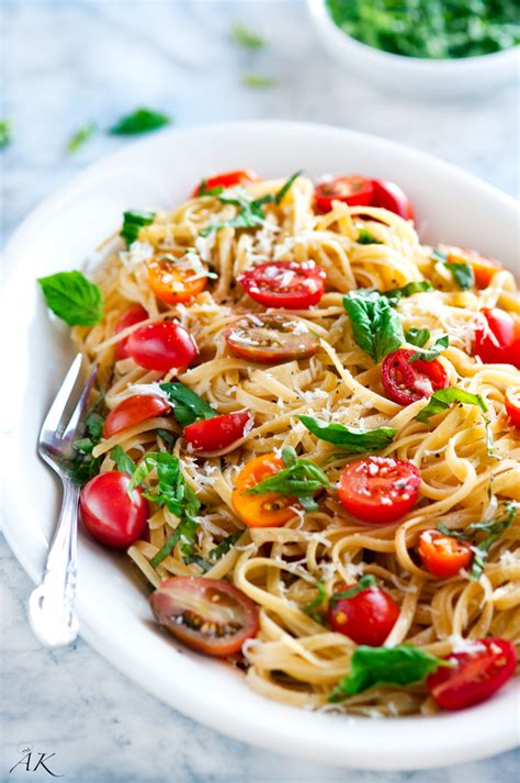 15 Minute Summertime Linguine Pasta with Fresh Basil and Cherry Tomatoes - Aberdeen's Kitchen