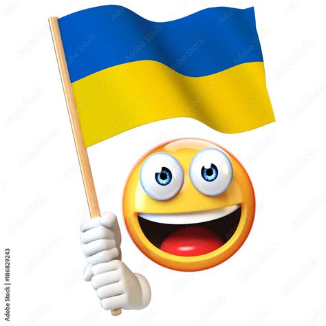 Emoji holding Ukrainian flag, emoticon waving national flag of Ukraine ...