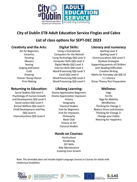 City of Dublin ETB-Adult Education Service Finglas Timetable – City of Dublin ETB Adult ...