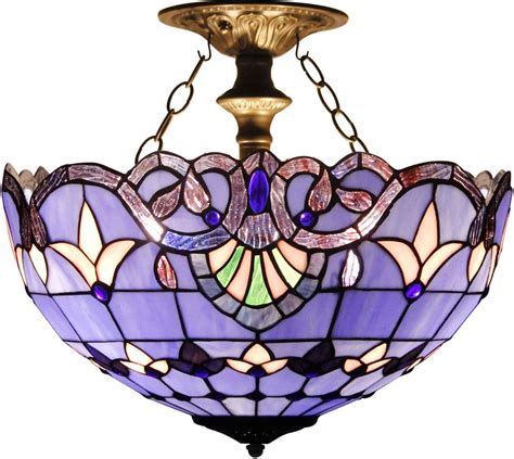 Tiffany Ceiling Fixture Lamp Semi Flush Mount 16 Inch Blue Purple ...