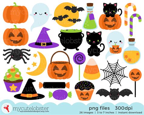 Halloween Clipart Cute Halloween Clip Art Bats Potions - Etsy