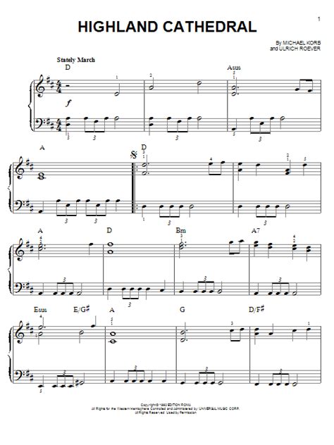 Highland Cathedral by Michael Korb Sheet Music for Easy Piano at Sheet ...