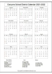 Canyons School District Calendar 2021-2022 School District Calendars