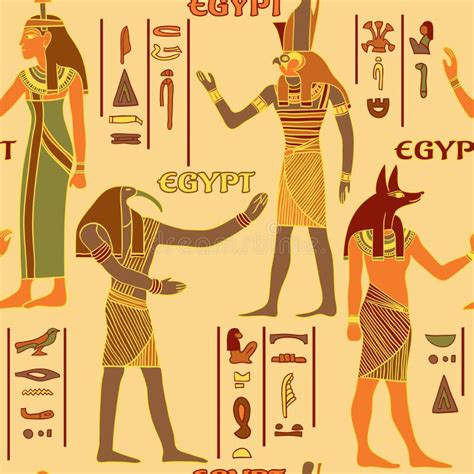 Vintage Seamless Pattern With Egyptian Gods And Ancient Egyptian ...