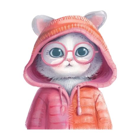 Premium Vector | A cat wearing a pink jacket with a hood that says cat ...