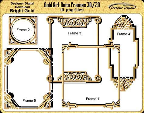 5 Art Deco Frames Borders Gold Art Deco Frames Printable Art