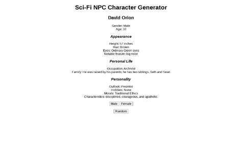 Sci-Fi NPC Character Generator