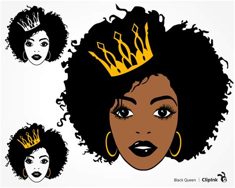 Black Queen svg, afro haircut and a crown | svg, png, eps, dxf, pdf | ClipInk