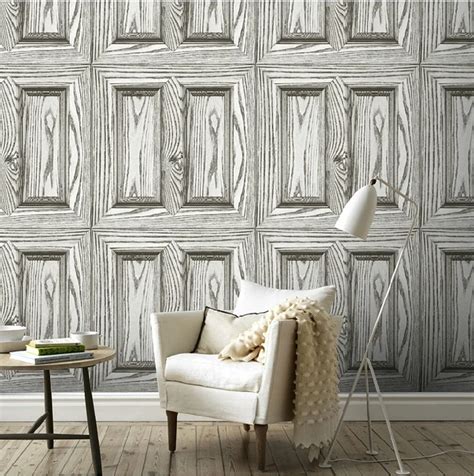 HaokHome PVC Vinyl Vintage Faux Woods Panel Tree 3D Wallpaper Living room Bedroom Home Wall ...