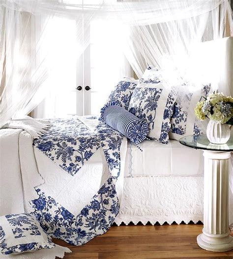 Blue toile | French style bedroom, Blue white decor, Blue bedroom