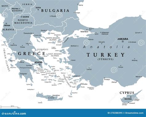 Aegean Sea Region, With Aegean Islands, Gray Political Map Cartoon ...