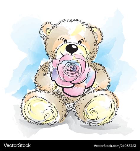 teddy bear holding flowers drawing - savingmotherearth-begneo