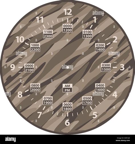 24 Hour Military Time and Standard Time Combo Clock, Camouflage, Template Isolated Vector ...