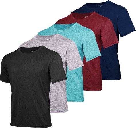 Real Essentials - 5 Pack: Men’s Dry-Fit Moisture Wicking Active Athletic Performance Crew T ...