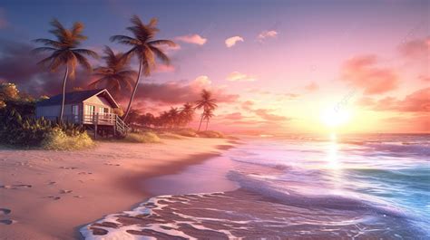 3d Render Of A Serene Summer Sunset On The Beach Background, Beach Wallpaper, Sea Wallpaper, Sky ...
