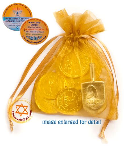 Chocolate Coins & Dreidel in Organza Bag - Hanukkah Party Favor ...