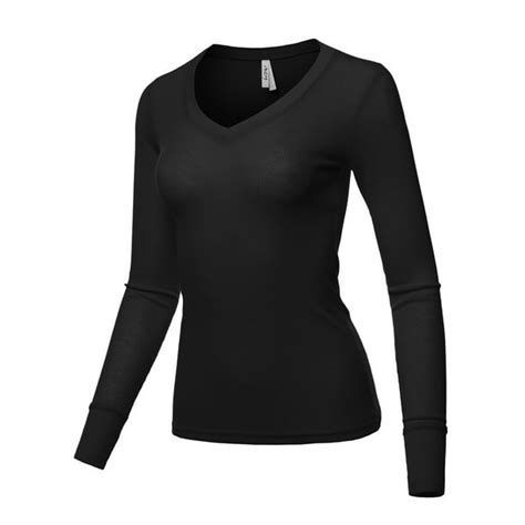 A2Y - A2Y Women's Basic Solid Long Sleeve V Neck Fitted Thermal Top ...