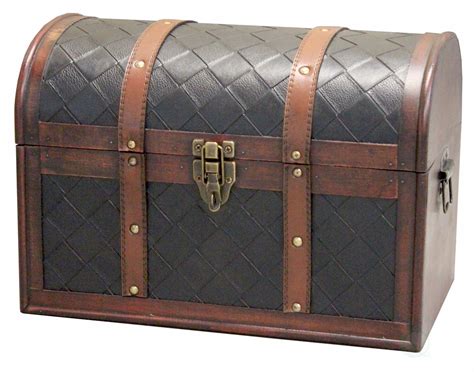 Wooden Leather Treasure Chest - Quickway Imports Inc