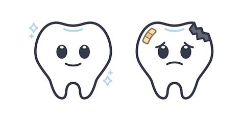 Premium Vector | Cute healthy and unhealthy teeth character illustration