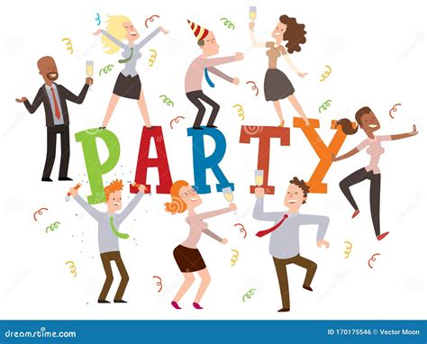 Party at the Office, Vector Illustration. Typography Poster with Dancing People, Funny Cartoon ...