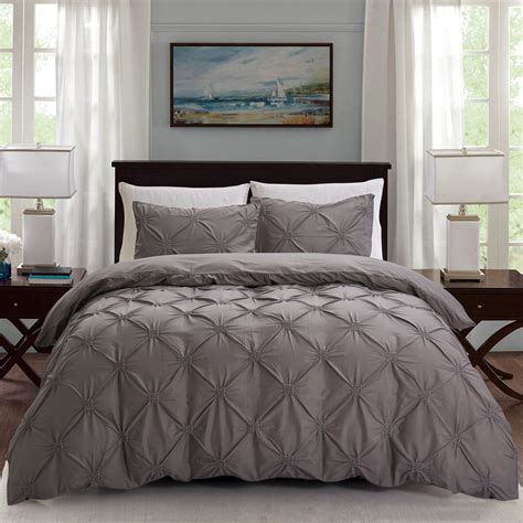 California Design Den Diamond Pintuck Duvet Cover Set Cotton Charcoal ...